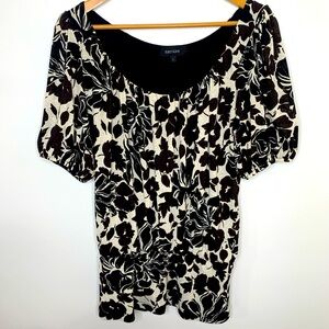 KAREN KANE TOP SIZE LARGE FLORAL TOP DARK BROWN BEIGE